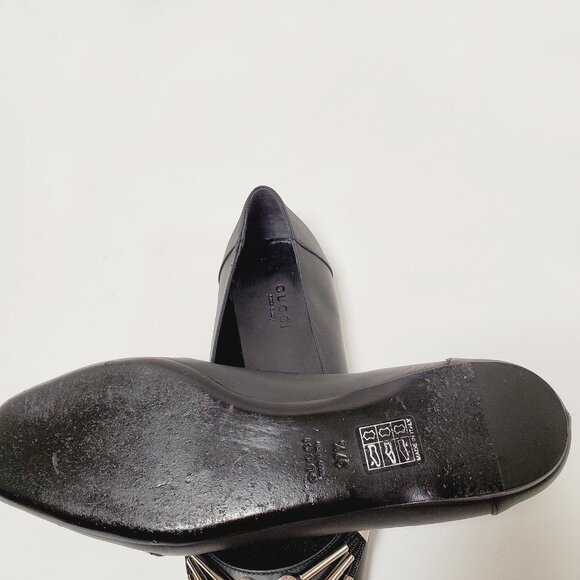 GUCCI SHOES BALLERINA FLATS BLACK LEATHER w HARDWARE sz 37.5 / 7.5 US - Picture 12 of 15